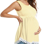 Xpenyo Womens Maternity Tank Top Sleeveless Lace Crochet Trim Peplum Cami Shirts Yellow Pinstripe 2XL
