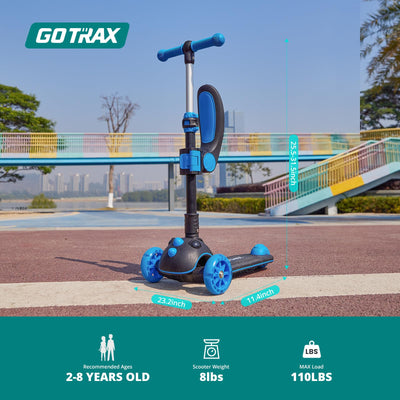 Gotrax KS3 Pro Kick Scooter for Kids, One Key Removable Seat & 3 Extra Wide PU Light-Up Wheels and Anti-Slip Deck, Adjustable Height Handlebar and Lean-to-Steer, Foldable Scooter for Children Aged 2-8