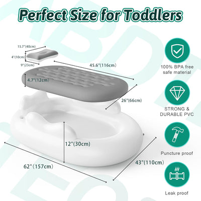 Inflatable Toddler Travel Bed Kids Air Mattress with Safety Sides Portable Blow Up Mattress with Bumpers & Pump for Camping, Travel, Home-Grey 60 Inch