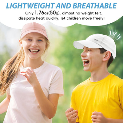 Sukeen Lightweight Kids Baseball Caps for Boy Girls, UPF50+ Kids Sun Hat Quick-Dry Youth Performance Hat for Outdoor Activity White