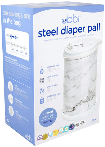 Ubbi Steel Diaper Pail, Odor Locking, No Special Bag Required, Award-Winning, Registry Must-Have, Marble