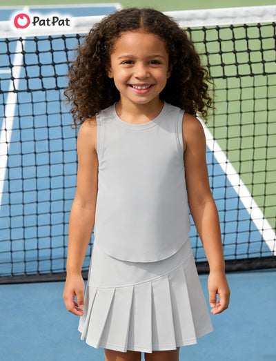 PATPAT Girls 2 Piece Tennis Skirt Set Size 10-11, Grey Tank Tops and Grey Pleated Skort with Built In Shorts 2 Piece Outfits Girls Clothes Summer Outfits Athletic Sets Activewear