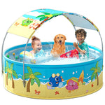 Foldable Swimming Pool with Canopy for Kids 62.9"x17.7" Hard Plastic Portable Dog Pool Anti-Slip Collapsible Pets Bathtub Kiddie Pool Indoor Outdoor Backyard (JellieMons 63'')