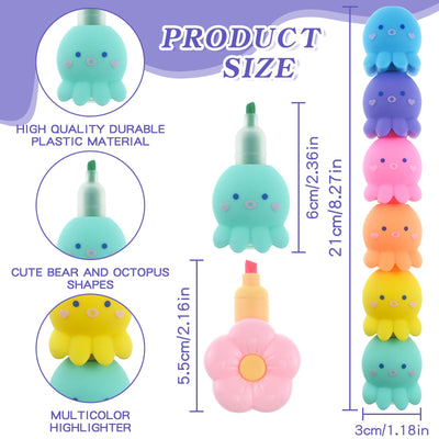 Baowindy 4 Pack Mini Highlighters Pens, Cute Colorful Highlighters Pastel Highlighter Set, Stackable Markers for Writing Graffiti Office Supplies (Octopus, Heart, Flower, Ice Cream)