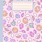 Composition Notebook College Ruled: Cute Kawaii Cats & Celestial Rainbows Aesthetic Journal for Kids & Teens