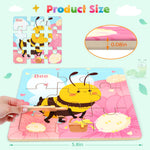 Zeoddler Wooden Puzzles for Toddlers, 8 Pack Insect Animal Jigsaw Puzzles for Kids3-5, 9 Pieces Preschool Learning Activities, Learning & Educational Toys, Gift for Boys, Girls
