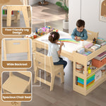 Kids Art Table and Chair Set, Kids Craft Table with Storage, Toddler Activity Play Desk with 2 Chairs, Wood Art Craft Play Desk with Paper Roller for Writing, Drawing, Learning and Reading