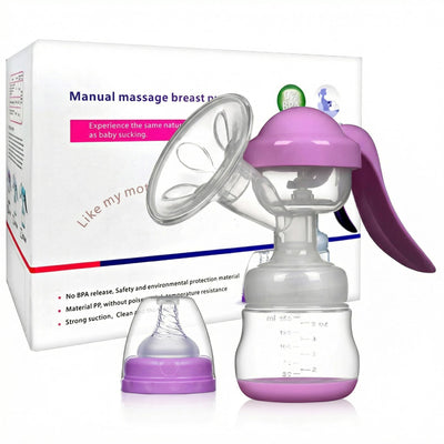 Manual massage breast pump with packaging on a white background