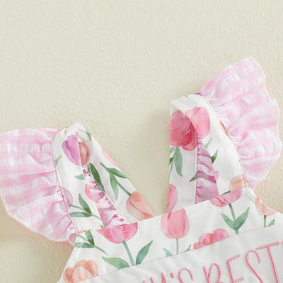 Xiaodriceee Newborn Baby Girl Summer Clothes Letter Embroidery Fly Sleeve Romper Bodysuit Cute Mamas Girl Baby Clothes(B-Pink, 0-3 Months)