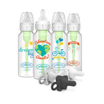 Dr. Brown’s Anti-Colic Options+ Baby Bottles, Narrow, Dream/ Adventure, 8oz, 4 Pack and HappyPaci 100% Silicone Pacifier 0-6m, BPA Free, White, Black, Cool Gray 3-Pack