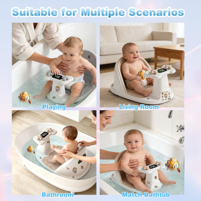 Baby Bath Seat for Babies 6 Months & Up - Bathtub Seats for Babies Sitting Up, Non-Slip,Smart Real-Time Temperature& 4 Suction Cups(Khaki)