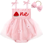HONGTEYA Baby Girl 1st Birthday Outfit Girl First Birthday Clothes One Year Old Gifts Lace Romper Tulle Summer Newborn Dress
