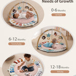 Blissful Diary Baby Play Gym & Activity Mat, 5 Developmental Zones Wooden Tummy Time Mat with 6 Detachable Sensory Toys for Motor Skills & Sensory Development, Baby Essentials Shower Gift, Pink