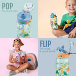 Ello Kids Pop & Fill 16oz Tritan Plastic Water Bottle with Quick Fill Technology, Leak Proof Locking Lid, Sip & Chug, BPA Free, Dishwasher Safe, For School, Lunchboxes, Construction