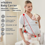 vrbabies Baby Wraps Carrier Newborn to Toddler, Kangaroo Baby Easy Wearing Wrap, Adjustable Soft Baby Holder Front Chest Sling Carriers Perfect Infant Essentials Gifts (Striped Grey, Cotton)