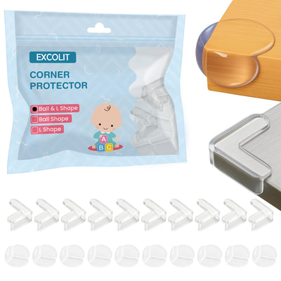 20 Pack Corner Protector for Baby - Clear & Transparent Edge Guards for Baby Proofing, Safety Furniture Corner Protectors for Furniture to Prevent Injuries (10 L Shaped & 10 Ball Shaped)