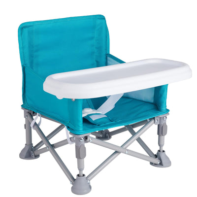 Furmubei Portable Baby Booster Seat with Tray, Toddler Booster seat for Dining, Camping, Travel, Baby Beach Chair 6 Months to 3 Years Old Indoor Outdoor Use Cyan