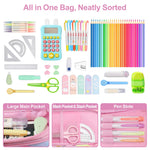 BrainyBees Pencil Case for Girls - Expandable Big Capacity Pencil Cases for Kids Special Pencil Pouch for Girls Large Storage Kids Pencil Bag for School (Pink Blue Tie Die)