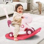 LLparty 4 in 1 Rocking Horse for Toddlers 1-3 Years Old, Baby Rocking Toy Fun Birthday Gift for 1+ Girls, Ride on Toy with Detachable Balance Board and Footrest, Balance Bike with Push Handle, Pink
