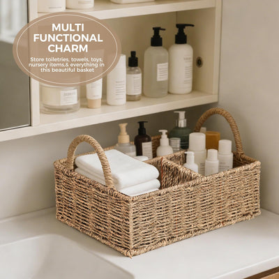 Klippehop Diaper Caddy Organizer, Hand Rattan Nursery Baby Basket Changing Table Organizer for Baby Essentials, Baby Shower Gifts, Versatile Shelf Basket Bathroom/Kitchen Organizer (Natural Deep, L)