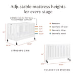 Babyletto Maki 2-in-1 Baby Crib Convertible to Toddler Bed - GREENGUARD Gold Certified Portable Folding Wood Crib w/ Toddler Conversion Kit - 4 Adjustable Heights, Easy to Assemble - White