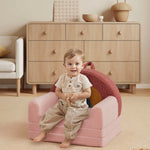 Blissful Diary Foldable Toddler Couch, 2-in-1 Comfy Toddler Chair & Lounger for Reading, Playroom, Kids Couch Sofa for Girls Boys Birthday Gift, Blush Rainbow