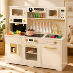 Play Kitchen for Kids, Wooden Pretend Toy Kitchen Set with Appliances & Smart Storage, Kids Kitchen Playset with 49 Toy Food & Cookware Accessories for Toddlers, Stove, Play Sink, Gift for Ages 3+