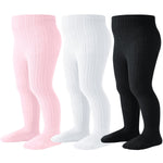 Coziwill Baby Girl Tights - Soft Cotton Cable Knit Leggings 1-2T Toddler 3 Pack (Black+Pink+White, M)