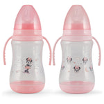 Disney 2 Pack 10 Ounce Baby Bottles with Character Prints and Colored Covers with Double Handle - BPA Free and Easy to Clean