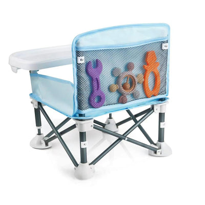 PandaEar Portable Travel Booster Seat with Tray| Folding Baby Seat Booster High Chair for Dining Table| Compact Camping Chair for Lawn, Beach Indoor/Outdoor Use| Toddlers, Kids (Light Blue)