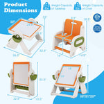 Costzon 6-in-1 Kids Table and Chair, Folding Height-Adjustable Art Easel w/Reversible Building Block Tabletop & Whiteboard, Bookshelf and Storage Baskets, Sand Water Play Table for 18+ Months (Orange)