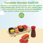 PlanToys® Wooden Pretend Play Food Sushi Kit for Kids | Kitchen Toy Includes Sushi Rolls, Nigiri, Soy Sauce Bottle & Serving Tray | Montessori Kitchen Role Play Toy for Toddlers