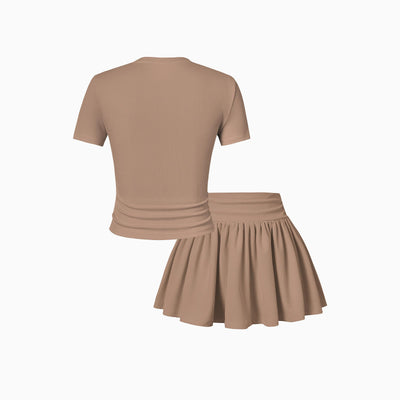 PATPAT Girls Skirt Sets Size 11-12 Years, Brown Crop Tops and Elastic Waisted Pleated Skorts 2 Piece Outfits, Girls Y2K Outfits, Kids Clothes Summer Clothes Clothing Sets