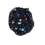 Space-themed diaper cover with planets and stars on a white background