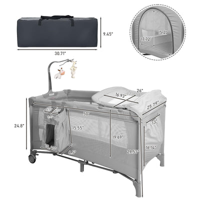5 in 1 Baby Crib, Baby Playards Pack and Play Portable Travel Baby Playpen with Toys & Music Box, Mattress for Girl Boy Infant Newborn