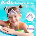 Freela Kids Swim Goggles for Girls Kids Boys 3-6 4-7 6-14 8-12 with Nose Cover, Water Pool Beach Swimming Goggles Mask for Childrens Youth Age 4 5 Tempered Glass Anti Fog Waterproof 180° Clear View
