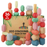 EVERSMART 36 Pcs Wooden Stacking Blocks – Montessori Toys for 1 2 3 4 5 6 Year Old Toddlers and Kids, XL Rocks, No Choking Hazard – Sensory STEM Building Stones, for Girls and Boys