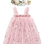 BGFKS Layered Tulle Tutu Dress for Toddler Girls,Baby Girl Rainbow Tutu Princess Skirt Set with Flower Headband.(Flower Pink,3T)