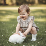 Karuedoo Newborn Infant Baby Girl Clothes Gingham Ruffle Sleeve Bubble Romper Plaid Bodysuit One Piece Summer Outfit (A-Khaki, 3-6 Months)