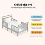 Dream On Me Emma 3-in-1 Convertible Wooden Toddler Bed in Steel Grey, Baby Safety Alliance Certified, Low-to-Floor Design, Solid Pinewood with Safety Rails