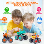 Toy Cars For 1 2 3 Year Old 3 Pack Monster truck Toy Crocodile Bull Leopard Pull Back Car Big Wheel Animal Toy Trucks for Toddler 1-3 Baby Toys 12 18 Months Boys Girls Toddlers Toy for 1 Year Old Gift