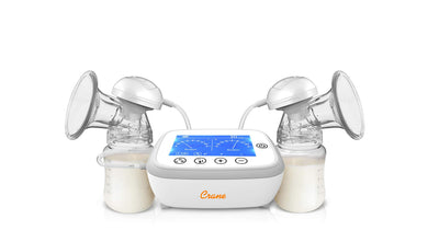 Double electric breast pump with digital display on a white background