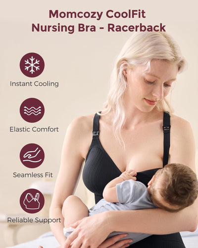 Momcozy Nursing Bras for Breastfeeding, Ribbed Maternity Bra with Racerback, Soft Stretchy Nursing Sports Bra for Yoga Black
