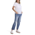 Motherhood Maternity Women's Short Sleeve Crew Neck Nursing Tee Shirt for Breastfeeding with Easy Access, White, Large