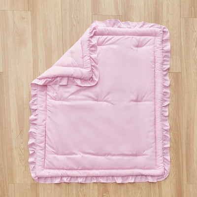 3 Pieces Crib Bedding Set Baby Ruffle Quilted Comforter with Fitted Sheet and Pillowcase - Cute Ruffled Shabby Chic Bedding Soft Blanket Design Pink