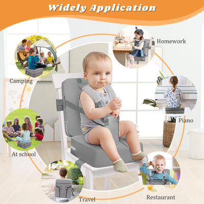 Toddler Booster Seat for Dining Table, Toddler Harness Booster Seat for Table, PU Easy Cleaning Kitchen Chair Booster Seat with Backrest Portable Travel Booster Seat Eating for Kids Child-Grey