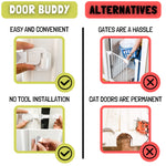 Door Buddy Baby & Cat Door Latch - Grey. Adjustable Strap Keeps Kids Out of Cat Areas. Simple Child Safety Lock for Doors. The Easier Baby Gate and Kitty Door Interior Alternative.