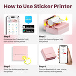 ETIKEZ Sticker Printer, PM290C Portable Mini Printer, Inkless Bluetooth Sticker Maker with 3 Rolls Paper, Impresora Portátil for Notes, DIY, Gift, Smart AI APP, Print Pod for Office/Home, Pink