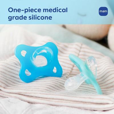 MAM Comfort Baby Pacifiers 0-3 Months Newborns, Lightweight One-Piece Full Silicone Binky, BPA-Free Nipple, Easy to Clean Pacifier, Best for Breastfed Babies, 4 Count, Made in Europe