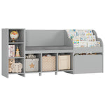 HOSTACK 67" Kids Reading Nook with Bench, Kids Bookshelf and Bookcase with Seat Cushion and 6 Storage Cubbies, Toy Storage Box on Wheels, Toy Chest for Playroom, Bedroom, School, Grey